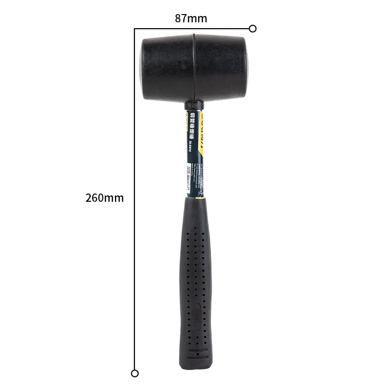 deli Non-elastic Black Rubber Hammer Wear-resistant Tile Hammer with Round Head and Non-slip Handle DIY Hand Tool High Quality