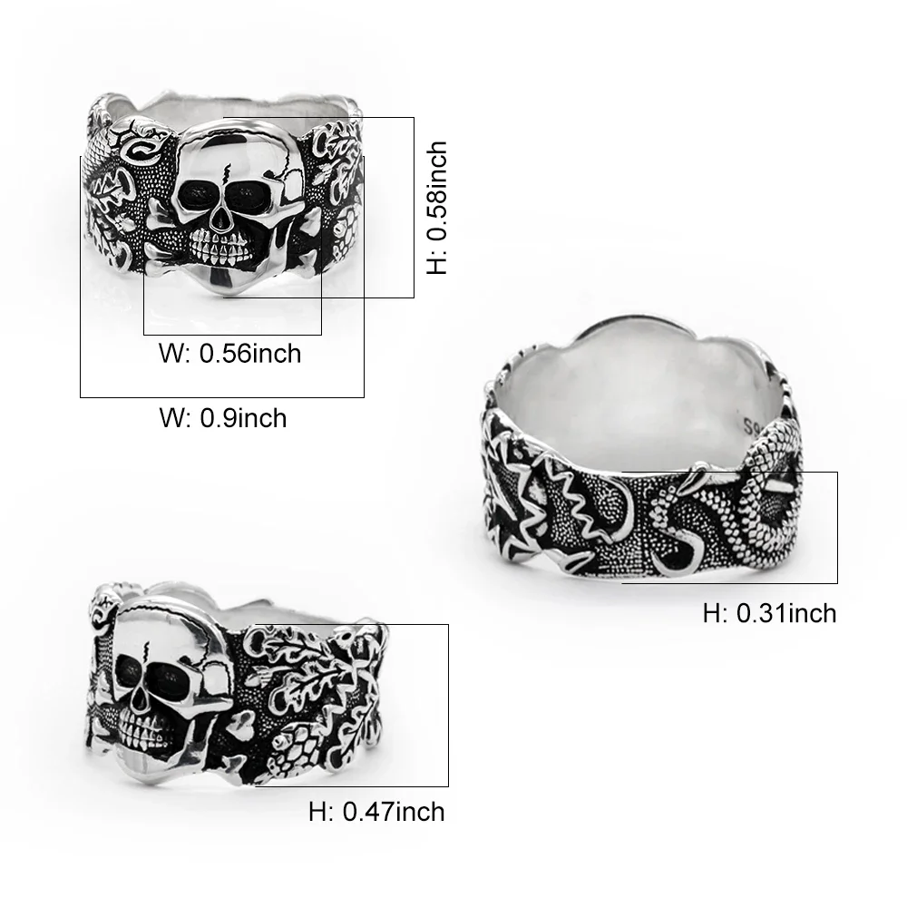 Vintage S925 Sterling Silver Skull Head Evil Demon Vintage Punk Gothic Rock Personality Versatile High end Ring Gift