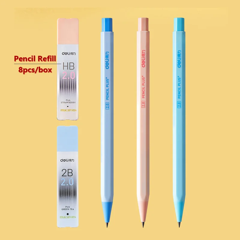 Deli Mechanical Pencil 2.0mm Lead HB 2B Sketch Writing Automatic Pencil Refills for Kids Stationery with Sharpener Pencil