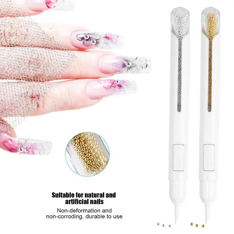 1Mm Edelmetaal Pen Metalen Nail Kralen Puntjes Pen Schilderen Goud Zilver Strass Plastic Handvat Nail Art Decoratie Tool