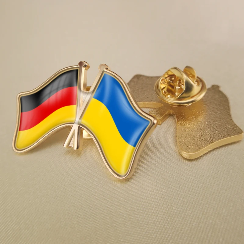 Ukraine and Germany Crossed Double Friendship Flags Lapel Pins Brooch Badges