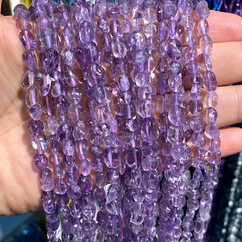 Fine 100% Natural Clearly Amethyst Purple Irregular Gravel Gemstone  Beads For Jewelry Making DIY Bracelet Necklace 6-8mm 15''