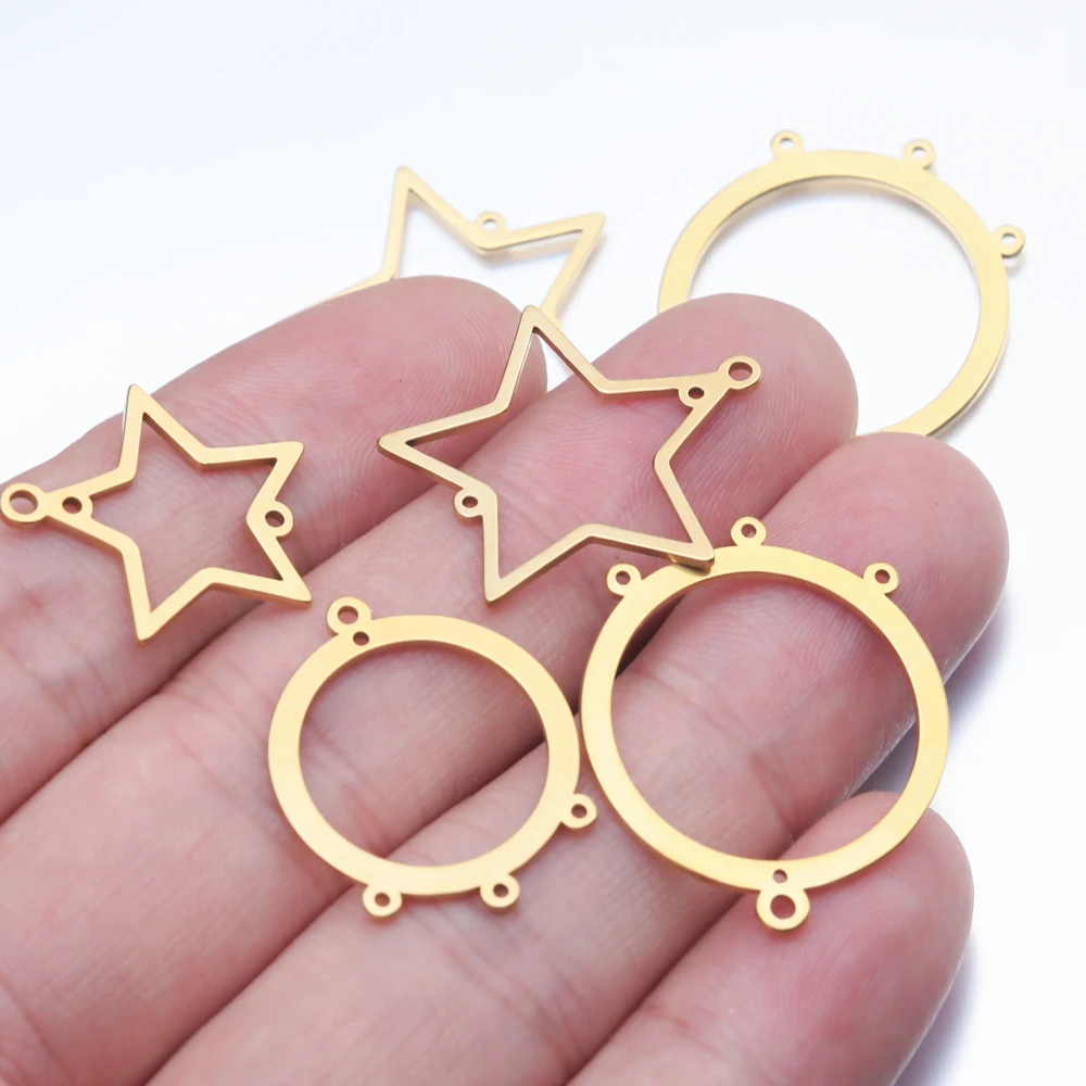 10Pcs/Lot Stainless Steel Gold Plated Star Circle Connectors Charms Earrings Pendant Accessories For Jewelry Necklace Making
