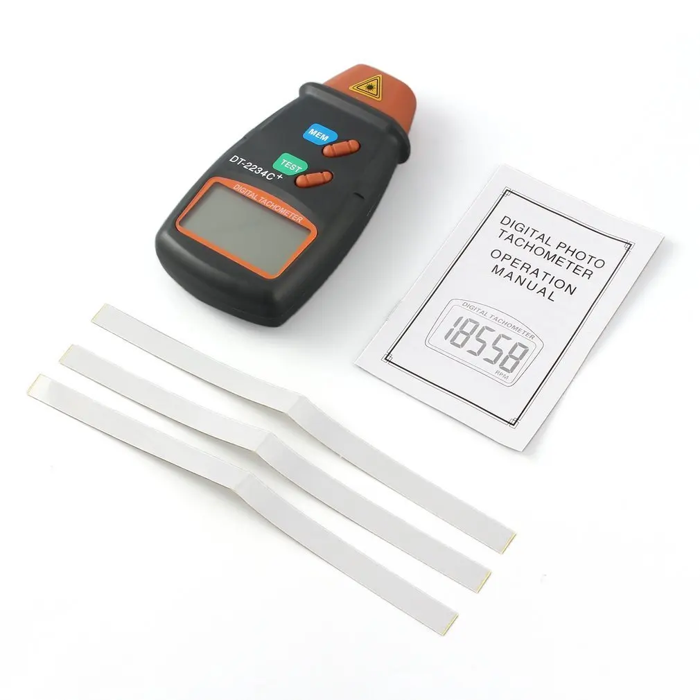 Digital Laser Tachometer Non Contact Electronic Photo Tachometers 2.5-100000 RPM Tach Meter DT-2234C+With Reflecting Tape Marks