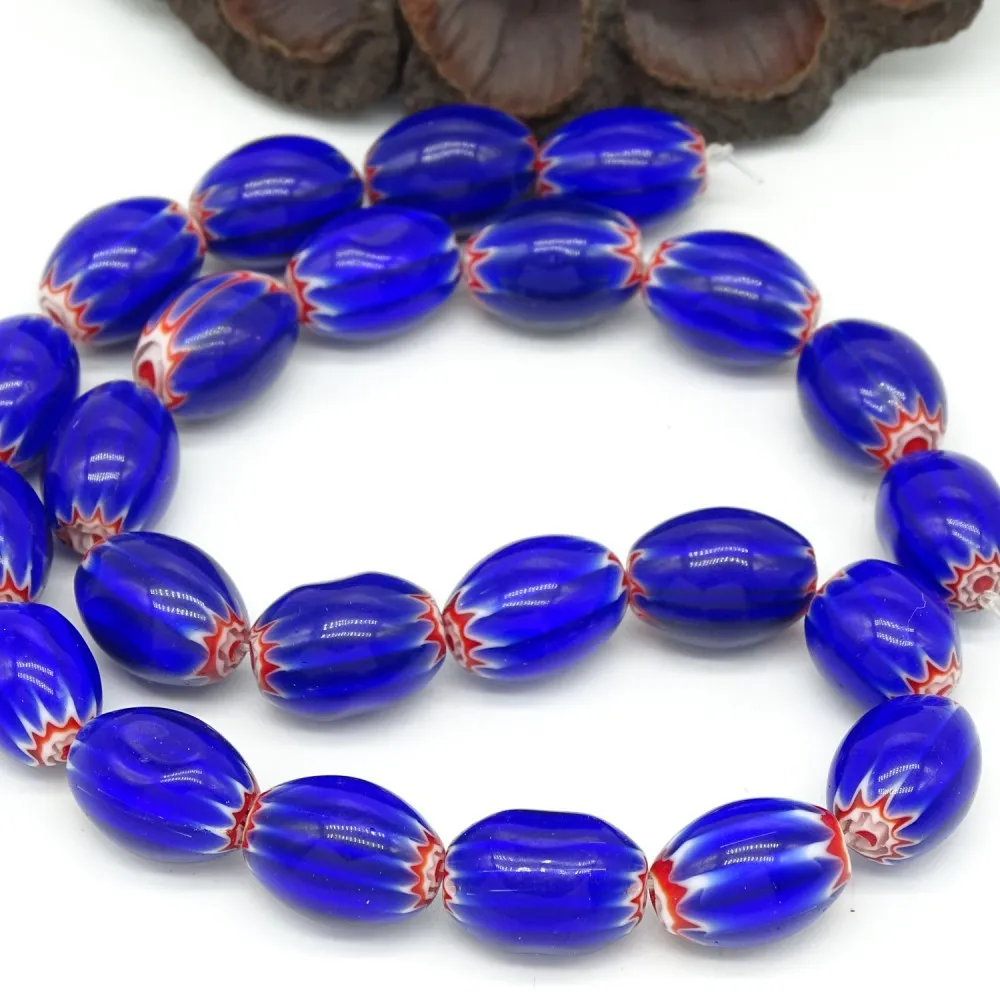 9x5mm 12x8mm 15x10mm Oval Shape Flower Patterns Blue Millefiori Glass Loose Beads for DIY Crafts Jewelry Making Findings