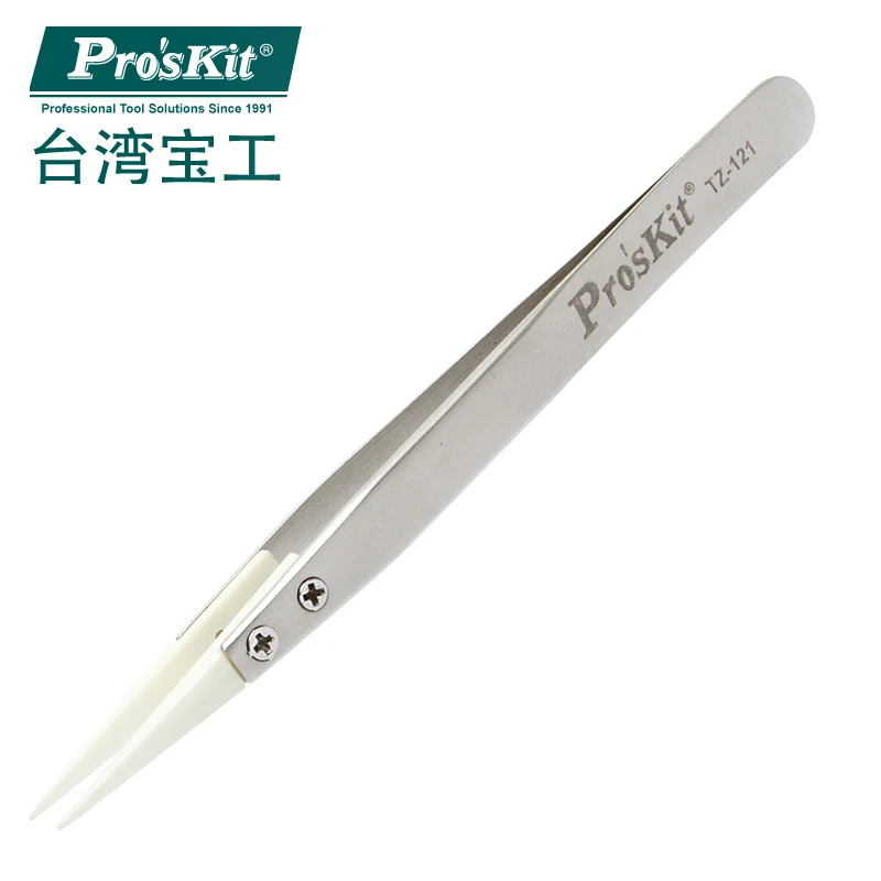 Proskit TZ-121 ceramic tip tweezers chemical resistance, heat resistance, anti-magnetic 0.5 mm pointed tweezers holding tool