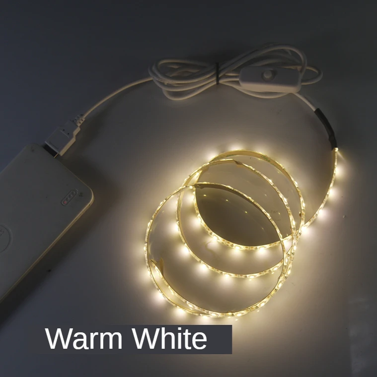 5V USB LED Light Strip White with Button Switch White LED Strip Light for Home Warm Background Lights
