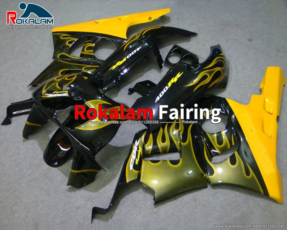 Shells For Honda CBR400 RR NC29 1990 1994 1995 1996 1997 1998 CBR 400 RR NC-29 90 98 Motorbike Yellow Flame Black Fairings