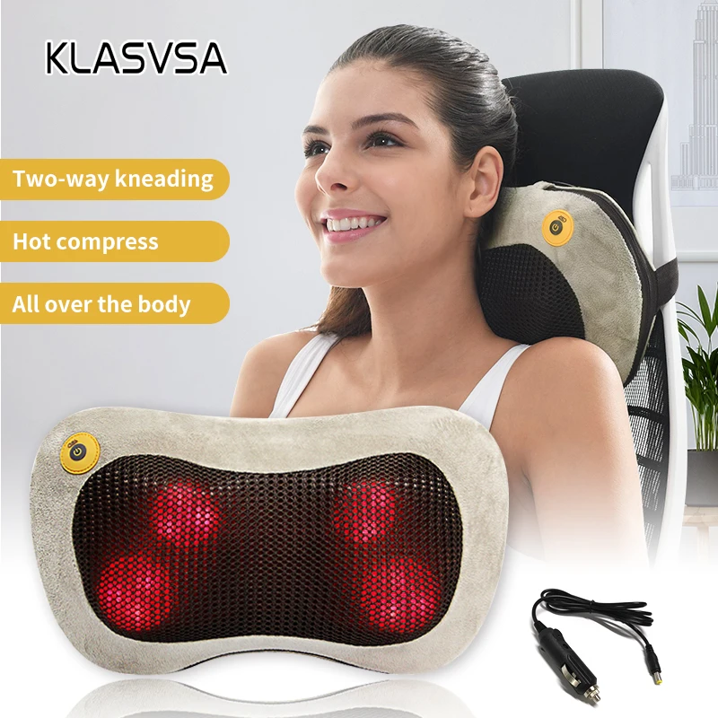 KLASVSA Massage Pillow Neck Massager Shoulder Cervical Back Waist Vibrator Heating Kneading Infrared Therapy Massage Relaxtion