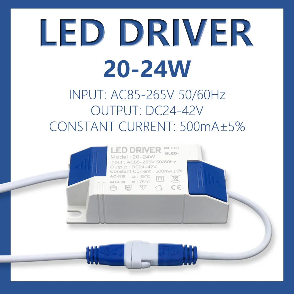 Imagem -02 - Adaptador de Driver de Alimentação Led Transformador de Iluminação para Painel Led Downlight Faça Você Mesmo Dc24 42v 2024w 500ma 600ma ac 85-265v