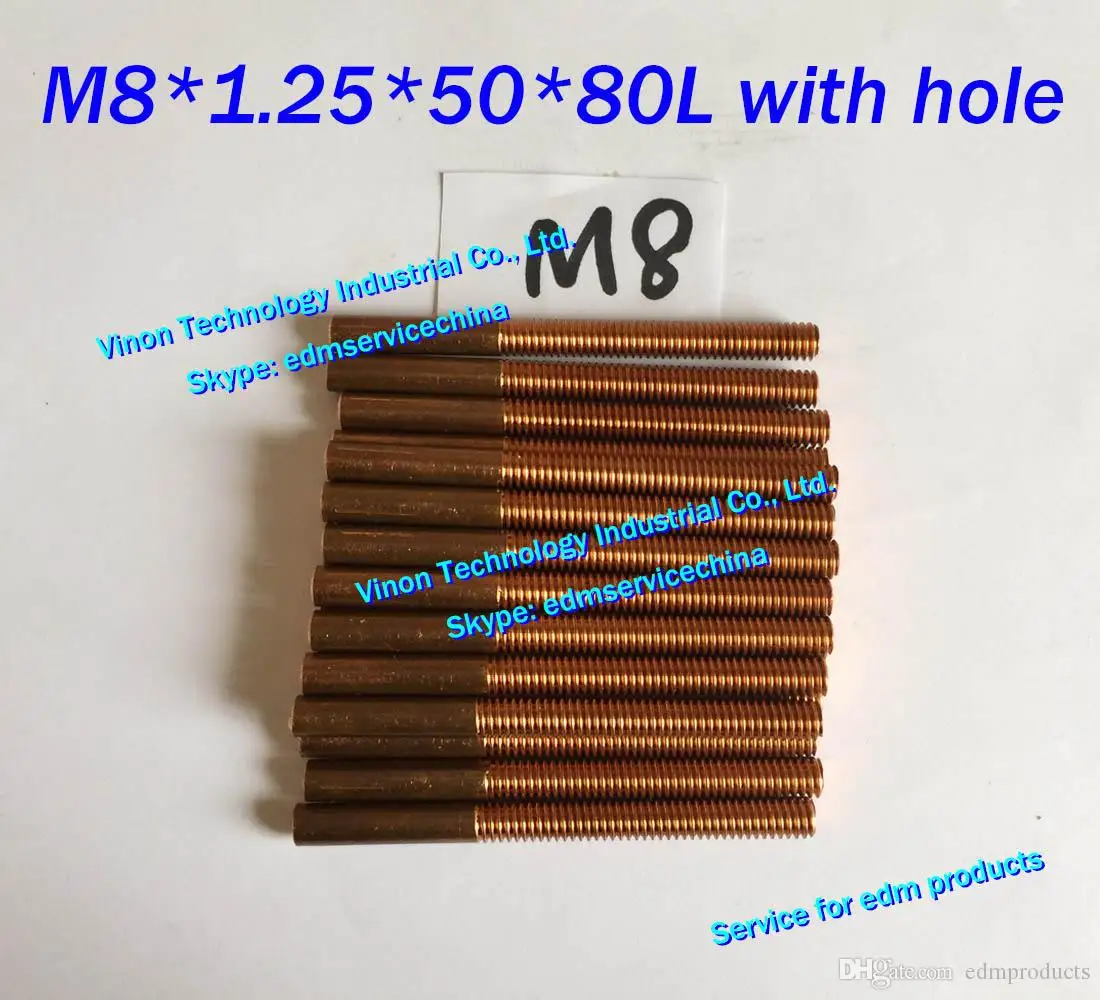 (10pcs/lot) M8*1.25*50*80mm Metric Copper Orbital Tapping Electrode with flushing hole for edm copper thread electrode M8