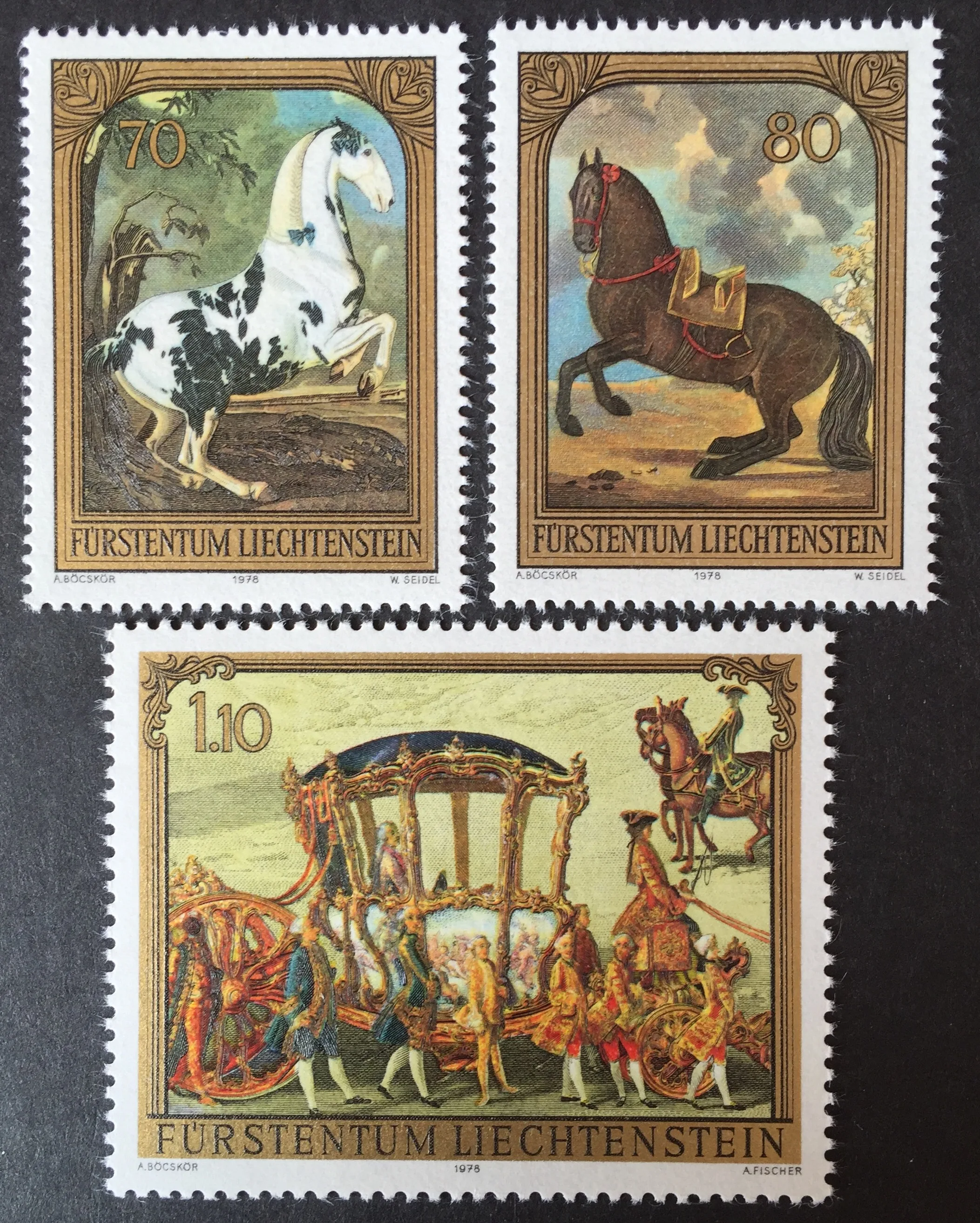 3Pcs/Set New Liechtenstein Post Stamp 1978 Painting Horses and Royal Carriages Stamps MNH