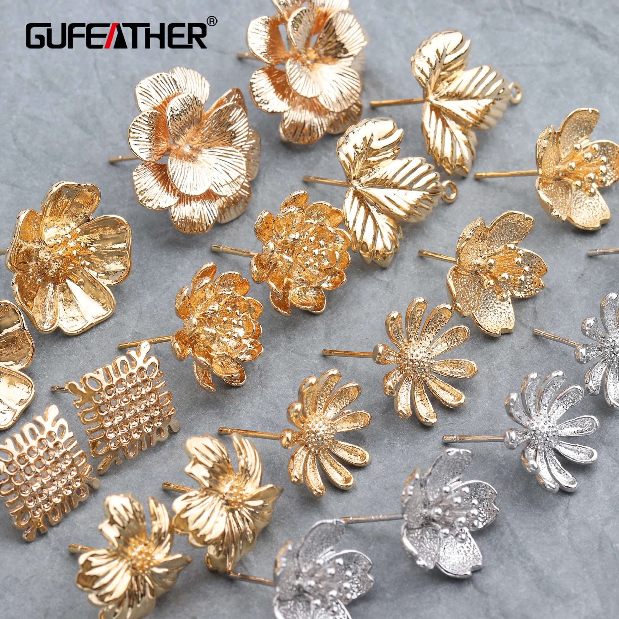 GUFEATHER M600, akcesoria jubilerskie, pozłacane 18k, 0,03 mikrona, rodowane, kolczyki sztyfty, kolczyki diy, tworzenie biżuterii, 10 sztuk/partia