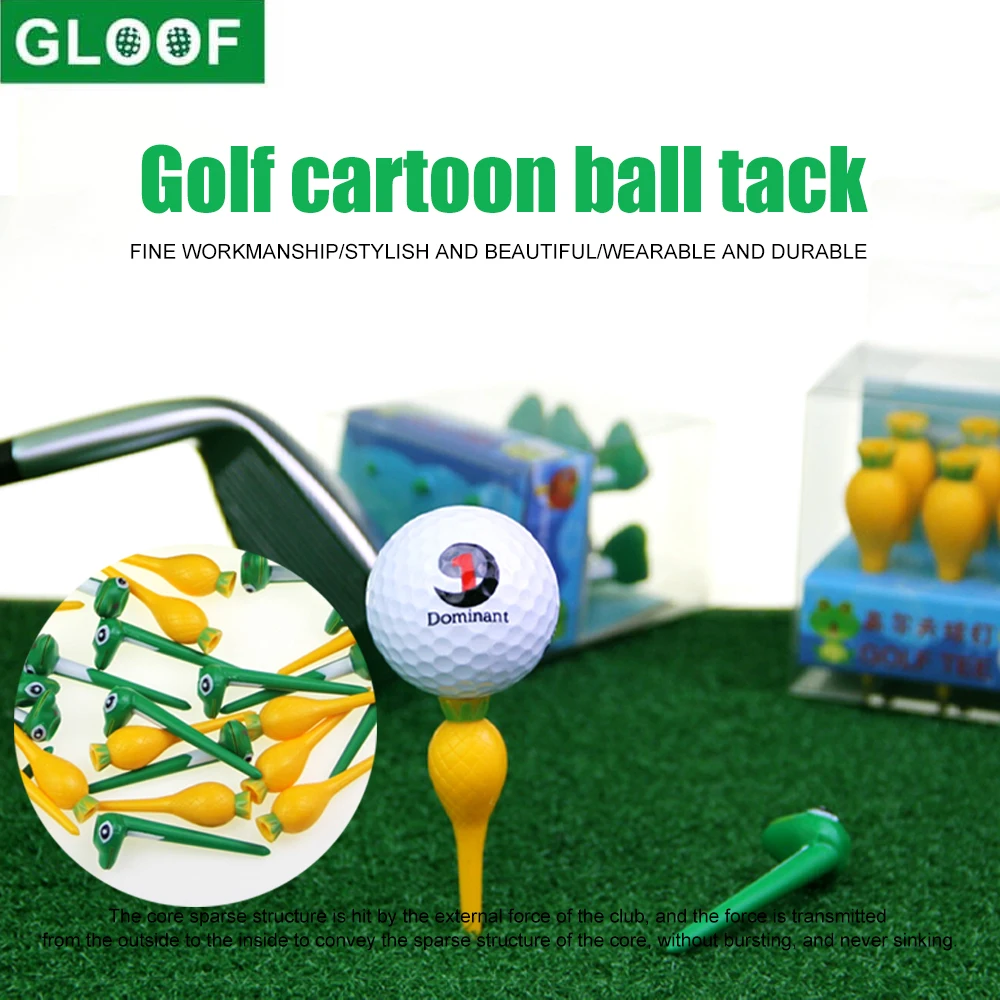 GLOOF 5Pcs Golf Tees 70mm/2.76inch Yellow/Green Plastic Cartoon Practice Tool Unbreakable Durable Stable Pin Nail for Golfer