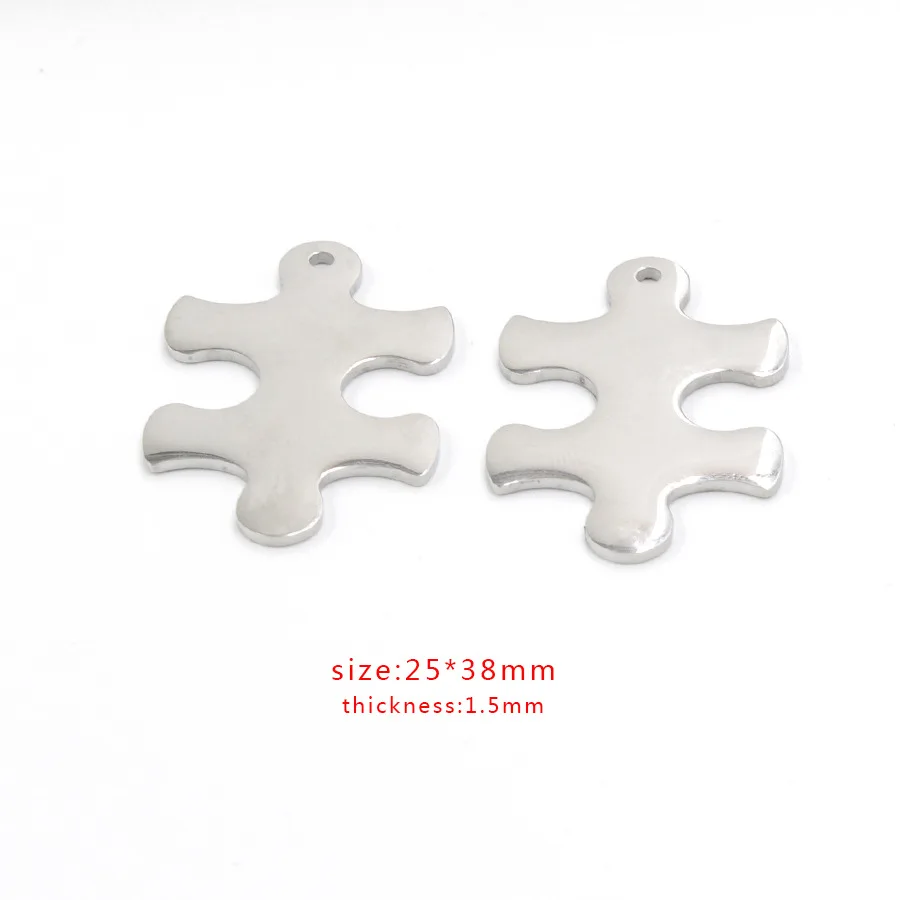 10pairs Stainless Steel 25*38mm Puzzle Accessories For Engrave  Silver Metal Puzzle Pendant Mirror Polished