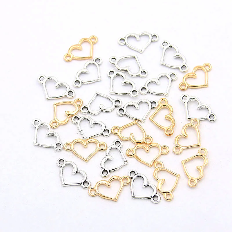 100PCS 8X14mm 2 Color New Hollow Hearts Connector Small Charms Pendant Jewelry Metal Alloy DIY Necklace Bracelet Earring Marking