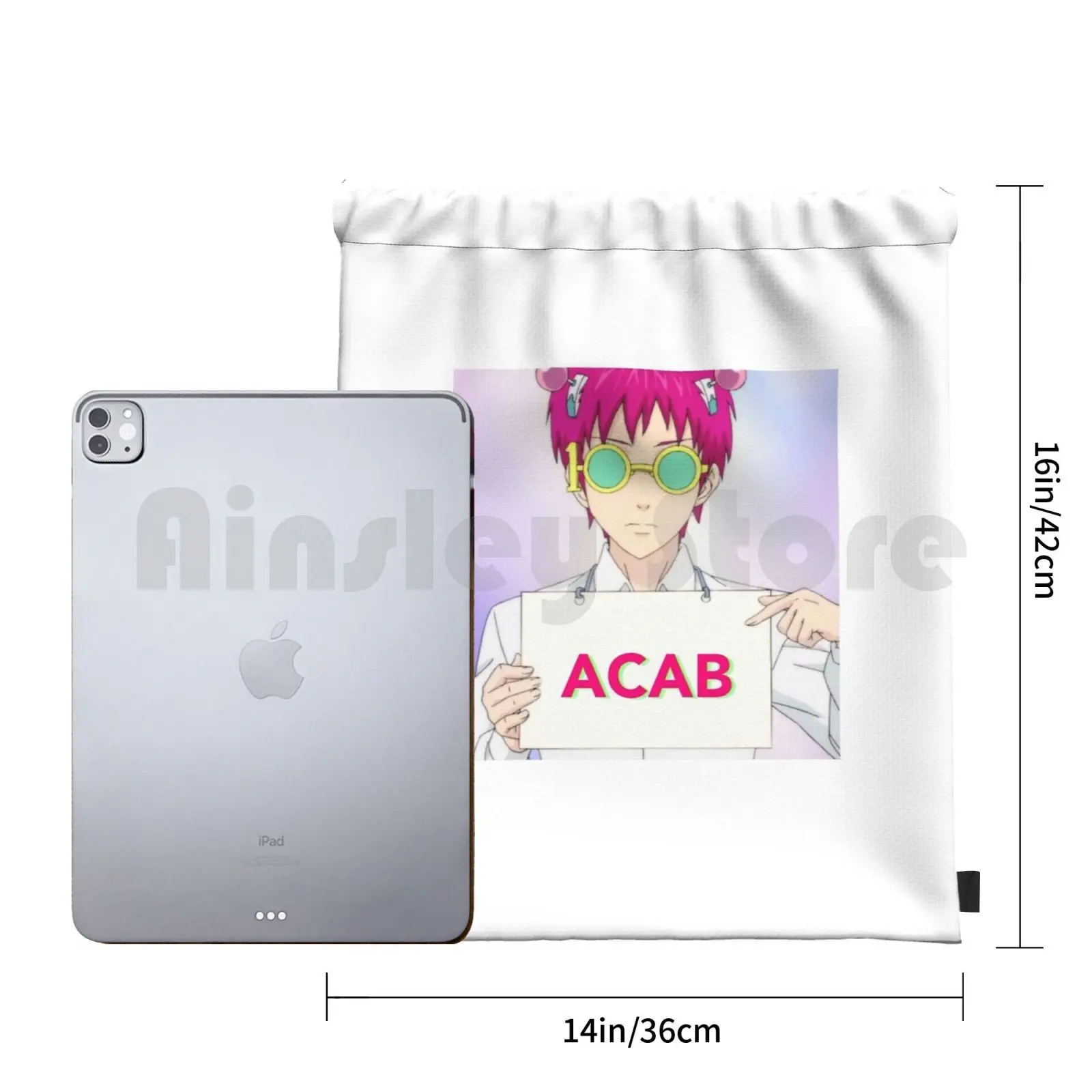 Saiki Kusuo Says Acab Backpack Drawstring Bags Gym Bag Waterproof Acab Anime Saiki K Saiki Japan Cartoon Kaido