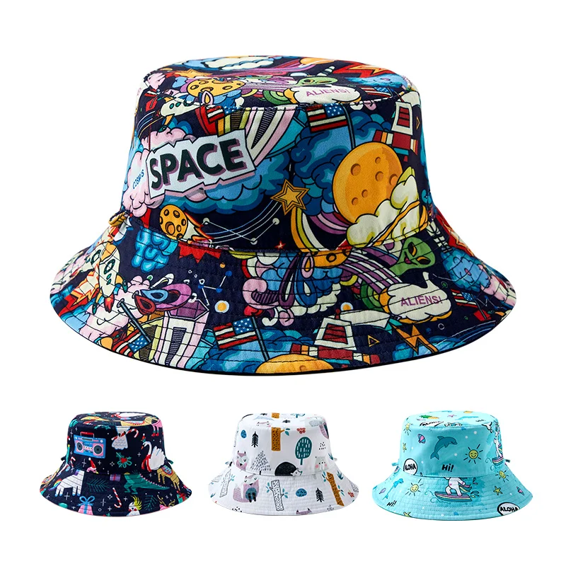 Children's Hat Double-sided Fisherman Hats Summer Sunscreen Cap Boys And Girls Fashion New Beach Caps Outdoor Travel Equipment