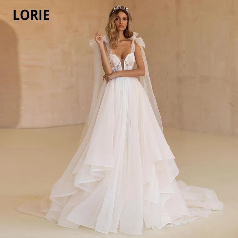 Lorie Boho Trouwjurk Spaghetti Band Applicaties Lace Tulle Custom Made Prinses Trouwjurk Bruidsjurk 2021