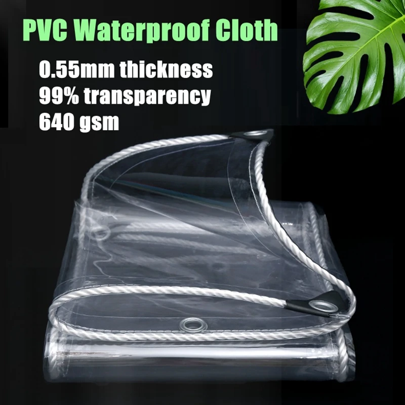 

0.55mm Thick Transparent PVC Tarpaulin Rainproof Cloth Balcony Waterproof Shelter Garden Awning Tarp Sails Tent Waterproof Cover