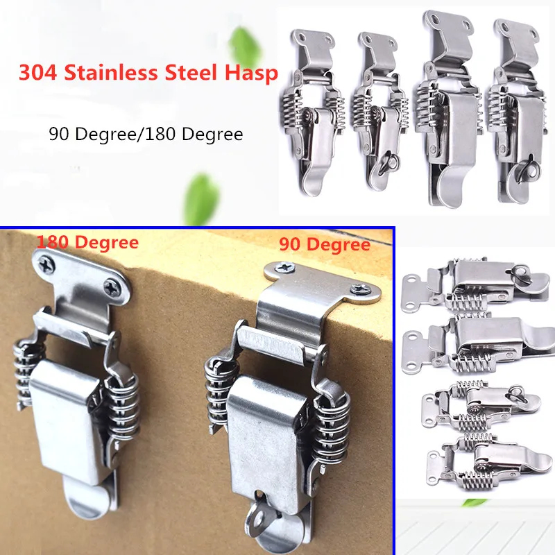 90/180 Degree Hasp 304 Stainless Steel Double Spring Loaded Suitcase Chest Tool Box Locking Hardware Toggle Latch Hasp Buckle