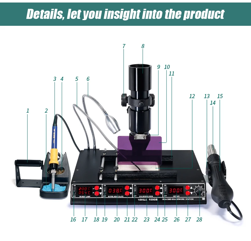 YIHUA1000B BGA Rework Station, Laptop Motherboard Repairing, BGA Machine, Reballing Kit, Welding, IR Station, SMD Tools