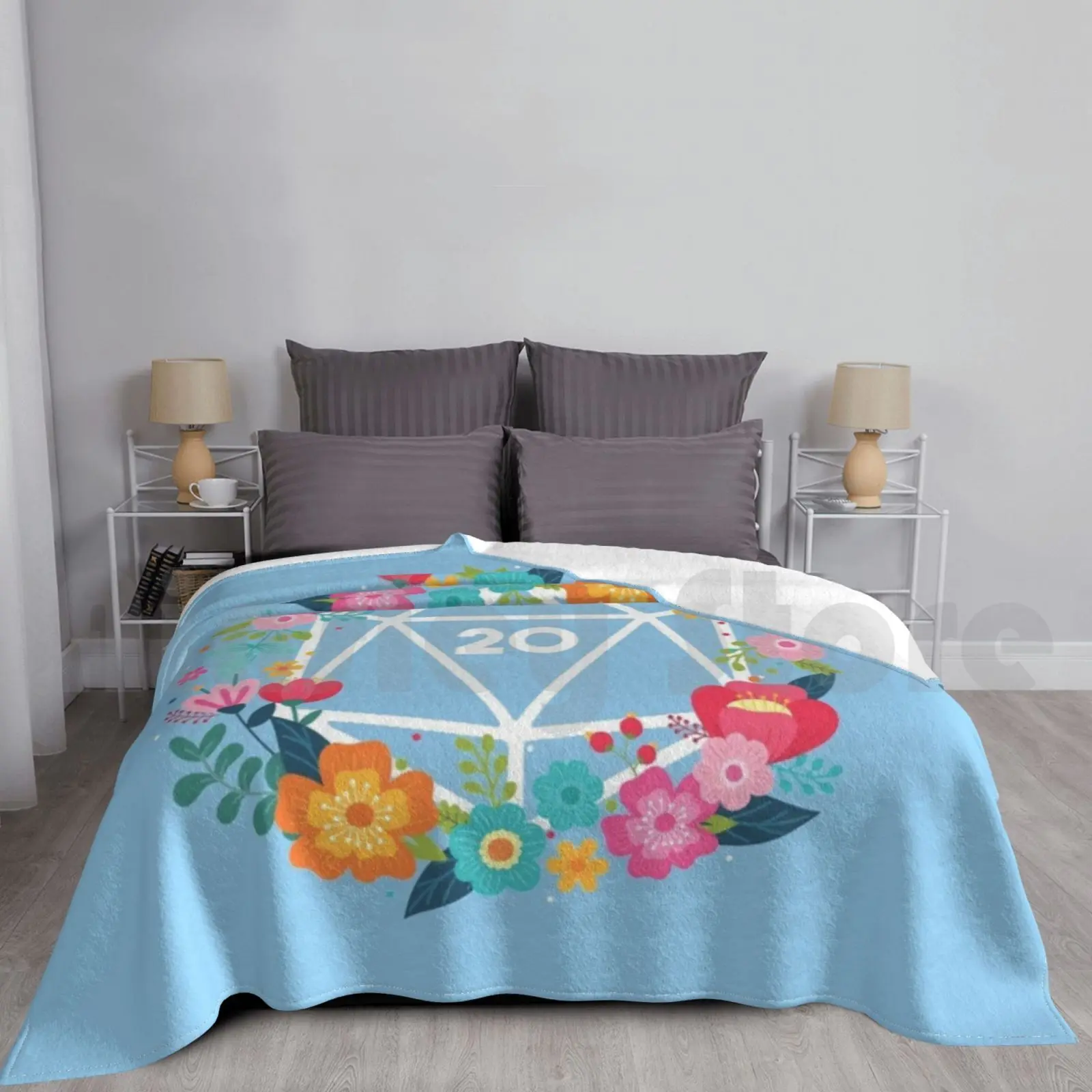 Dice Floral Wreath Blanket For Sofa Bed Travel Rpg Role Playing Game Miniature Tshirt Dnd Tshirt