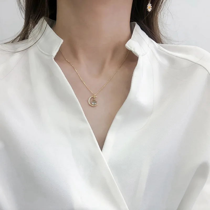 جديد حار بيع المرأة اللون الأصفر نجمة القمر كوكب قلادة قلادة الأزياء والمجوهرات هدية XL175 #3