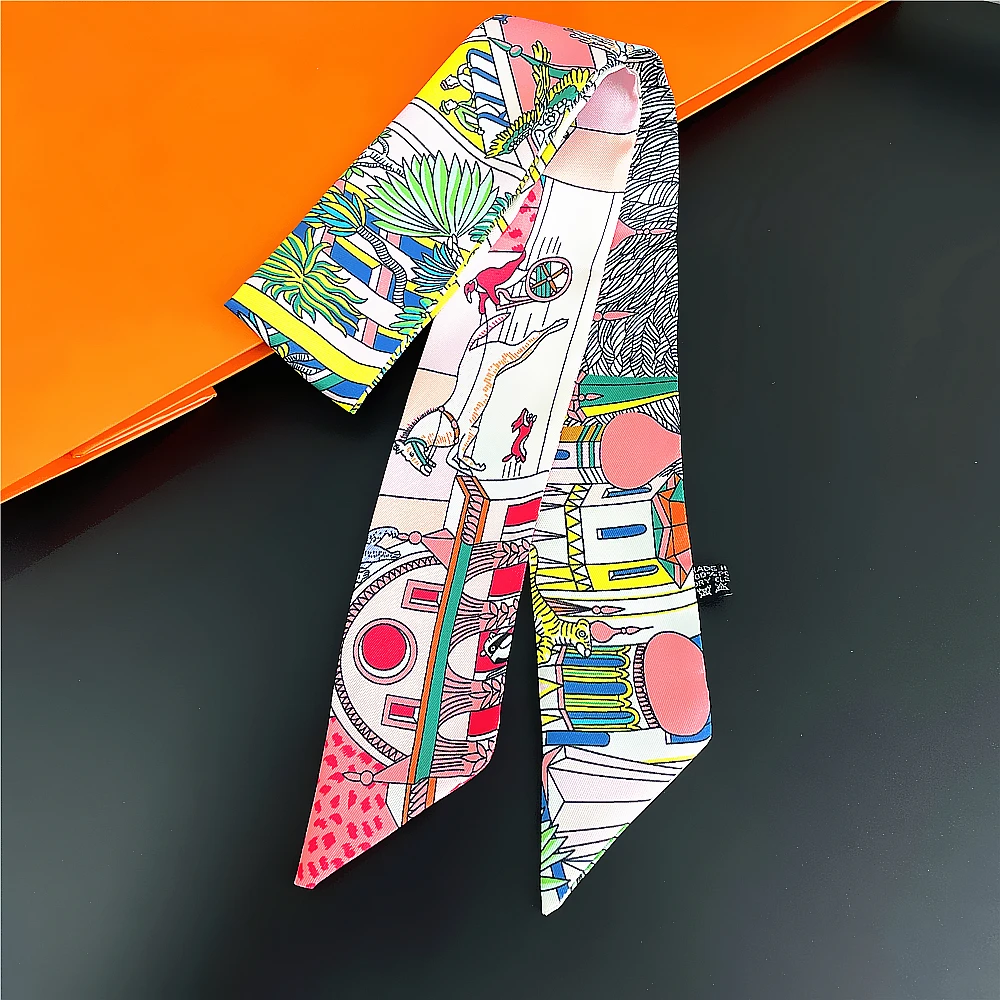 Korean Fashion Versatile 2022Spring New Ladies Twill Decoration Long Strip Silk Scarf Neck Band Headwear Handbag Tie Ribbons