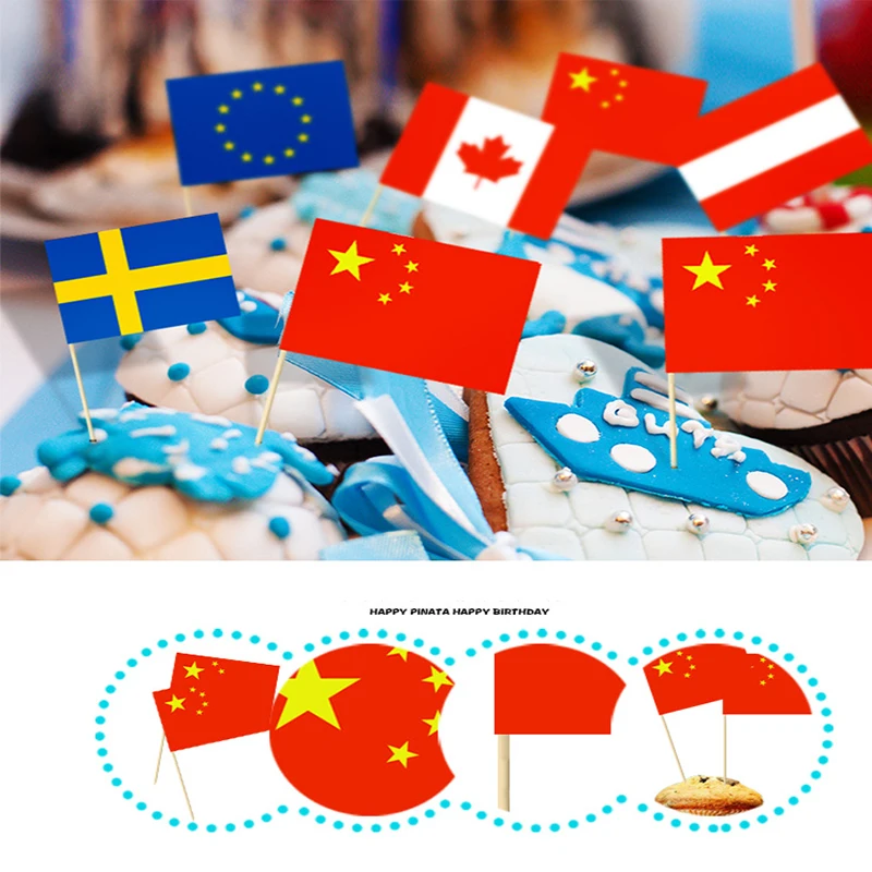 50pcs Disposable Multi National Flag Stick Cake Toper Flag Fruit Stick Cocktail Cake Steak Toothpick Food Decoration Bar