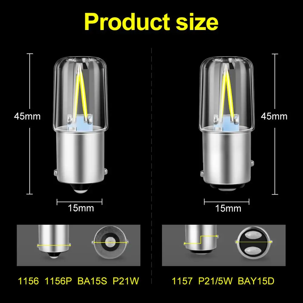 1pc Super Bright COB P21W BA15S 1156 1157 BAY15D P21/5W Led Bulbs Car Turn Signal Lamp Auto Reverse Lights Yellow Red White 12V