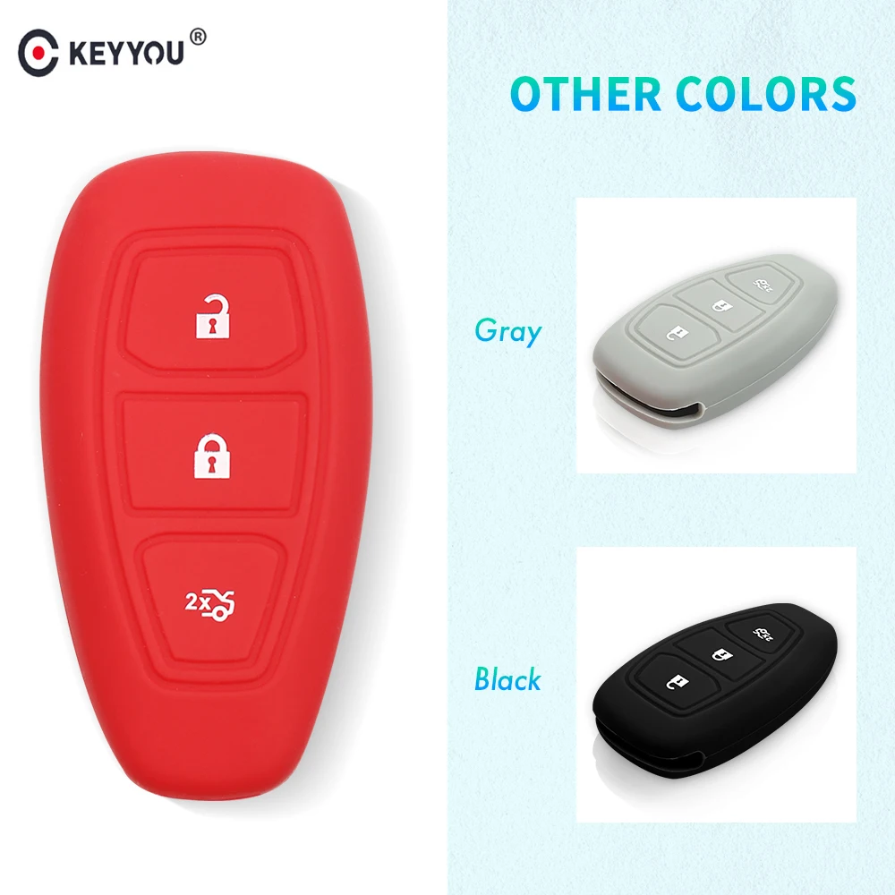 KEYYOU 3 Button Silicone Cover For Ford Fiesta Focus 3 MK3 Mondeo Ecosport Kuga Focus ST Fob Smart Remote Key Case Fob Car Style