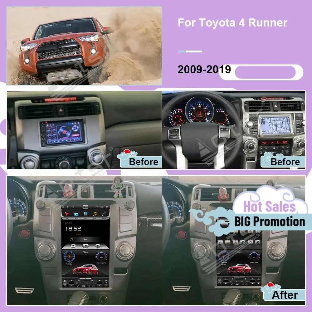 13.6 Inch Tesa- Screen Android For TOYOTA 4 Runner 2009 2010 2011 2012 2013 2014 2015-2019 GPS Navi Auto Stereo Radio Head Unit