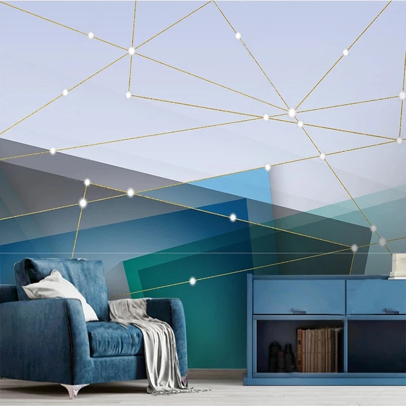 Custom Any Size 3D Self-Adhesive Modern Minimalist Color Abstract Geometric Line Sofa Background Wall Mural Papel De Parede Art
