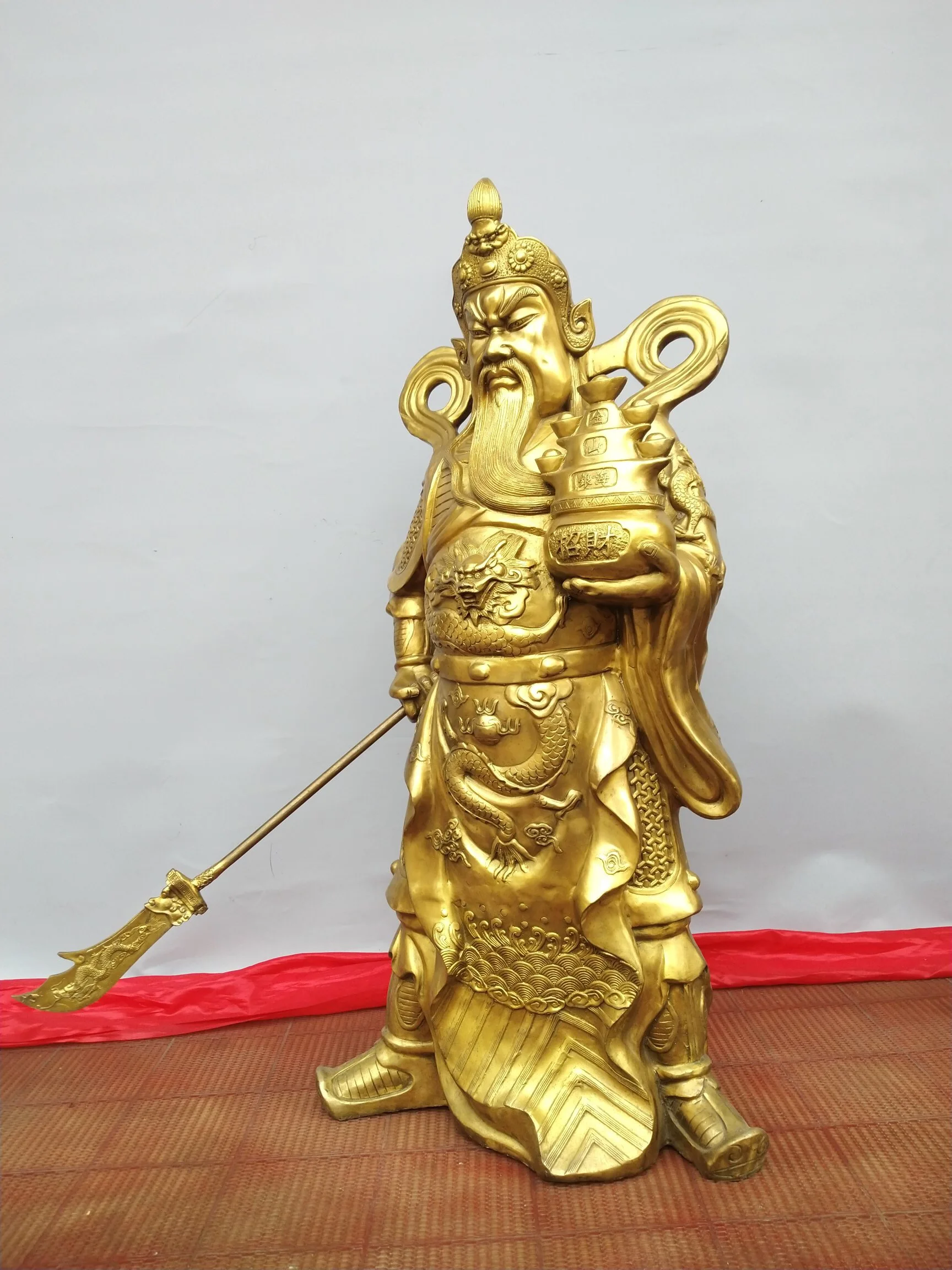 100CM Recommended Decorations For Halls OfficesCornucopia Martial God of Wealth Guan Gong General  Bronze Statue