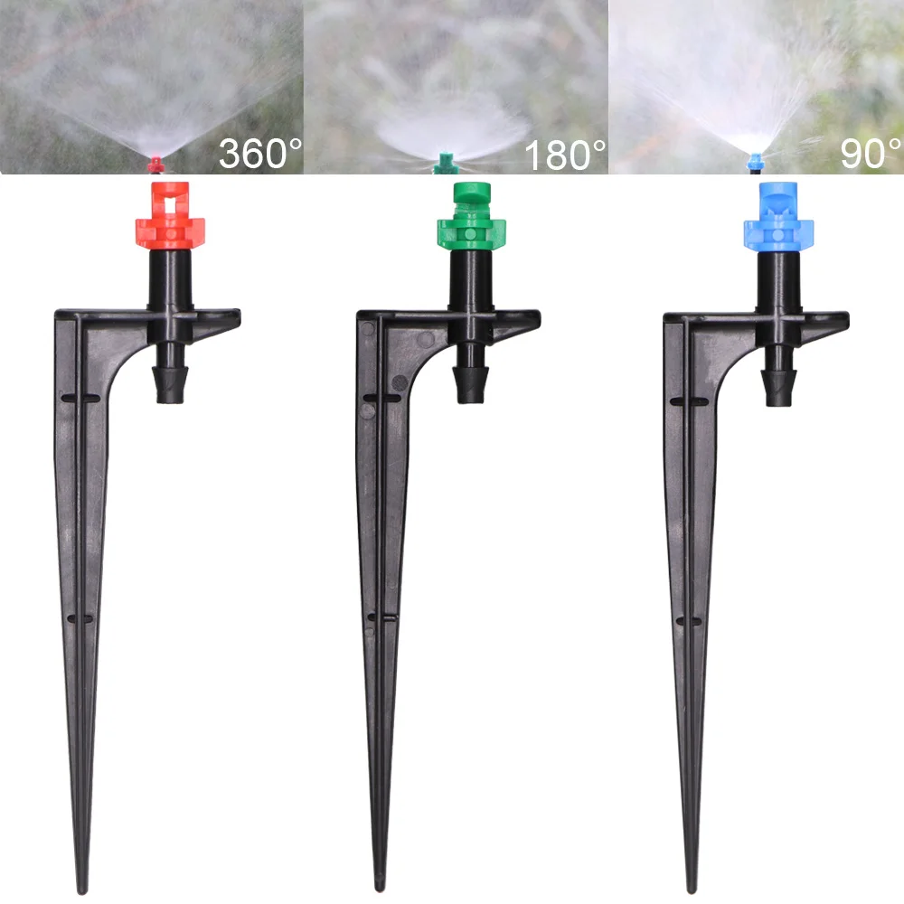 20PCS 90/180/360 Degree Micro Misting Nozzle 11cm Stake 1/4'' Barb Connector Garden Irrigation Watering Sprinkler Greenhouse