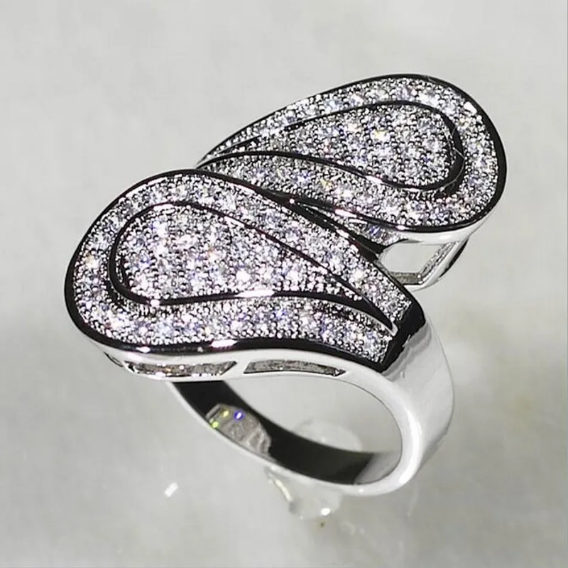 

Luxury 925 Sterling Silver Ring jewelry Unique Designed Women Deluxe Party Quality Paved Setting Simulated Diamond Rings