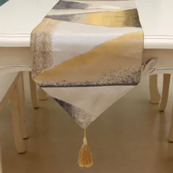 Painting Luxury Table Runner with Tassels for Dining Table Wedding Party Christmas Cake Floral Soft Tablecloth Decoration