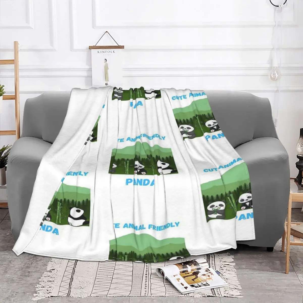 Manta de algodón y lino para el hogar, cobertor de lana con diseño de Panda, muselina a cuadros, ideal para sofá o cama, 1 unida