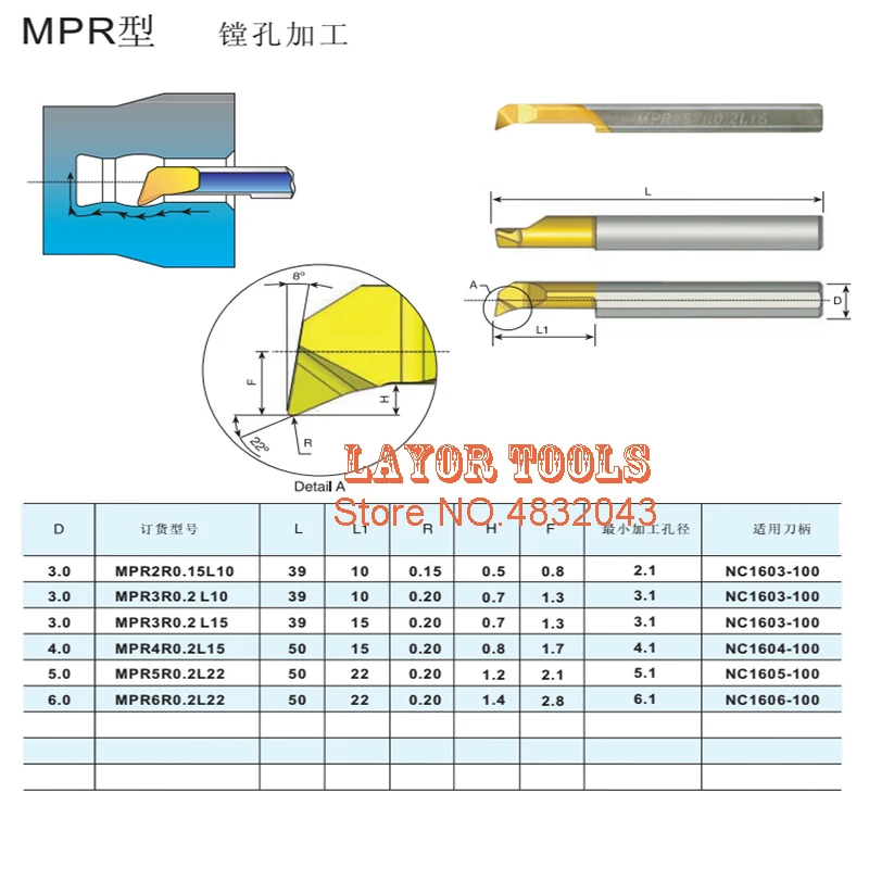 MPR MPR2R0.15 L10 MPR3R0.2 L15 MPR4R0.2 L15 MPR5R0.2 L22 MPR6R0.2 L22 Grooving solid Carbide Tools small bores CNC Lathe Cutter