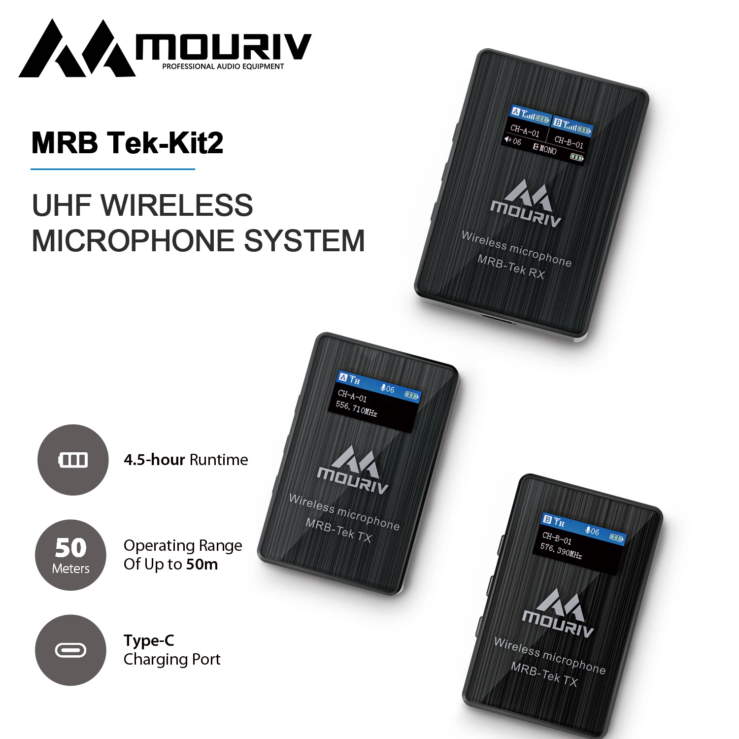 MOURIV MRB-Tek UHF Wireless Microphone System for to DSLRs, mirrorless and video  cameras, smartphones, tablets, computers