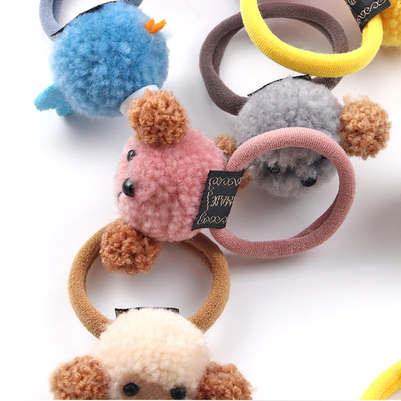 New Cute Animal Fur Ball Hair ring Girls Elastic Rubber Band Hair Bands Hair Accessories Kids Cartoon Headwear Ornaments Gift