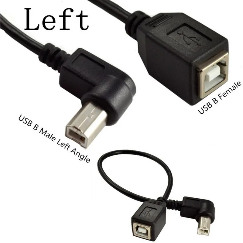 High Speed 25CM M/F USB 2.0 Type B 90 degree Left Right UP Down Angle Male  to Female Right Angle Extension Data Cable 0.25M