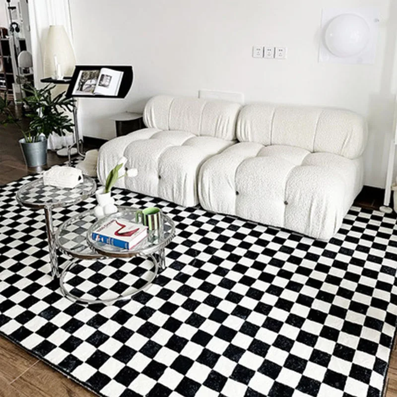 

Black And White Checkered Rug Retro Moroccan Area Rug For Living Room Bedroom Geometric Carpet Nordic Plaid Yellow Brown Rugs