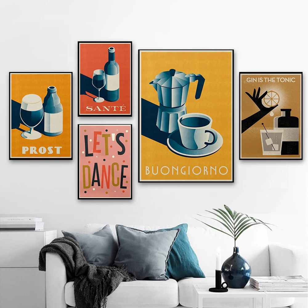 Buongiorno Good Morning Coffee Wall Pictures Art Print Vintage Canvas Painting Kitchen Cafe Shop Poster Wall Art Home Decoration