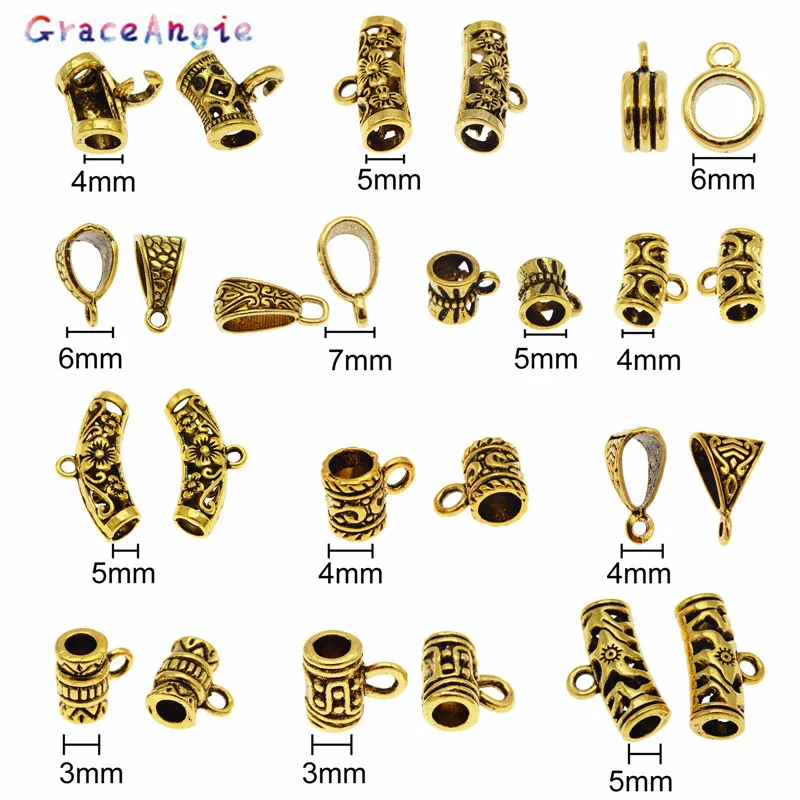 GraceAngie 20/26PCS Bail Beads Charms Antique Gold Color Tube Spacer Bead European Bracelet Pendant Jewelry Making Accessory