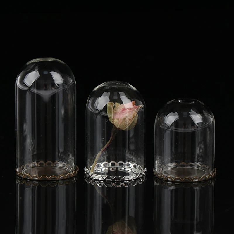 1Pc 1:12 Dollhouse Miniature Decor Flower Display Glass Display Bell Jar with Base Dollhouse Decoration Accessories