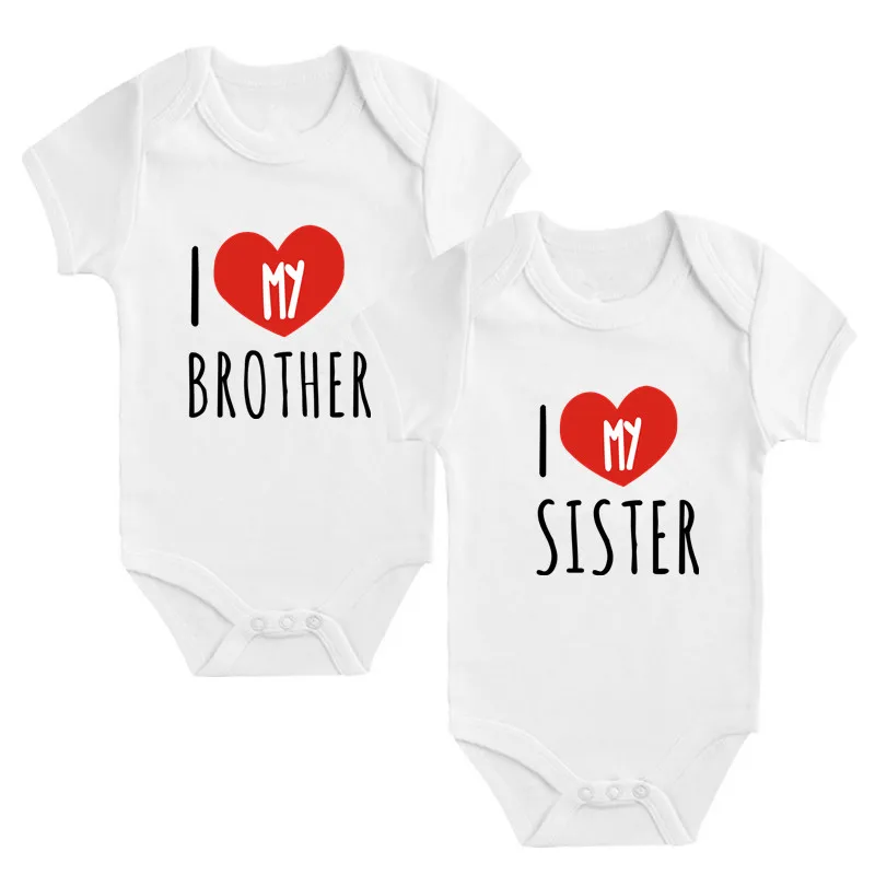 

I Love My Sister Brother Baby Matching Clothes Boys Girls Bodysuit Summer Short Sleeve Toddler Romper Casual Newborn Family Look