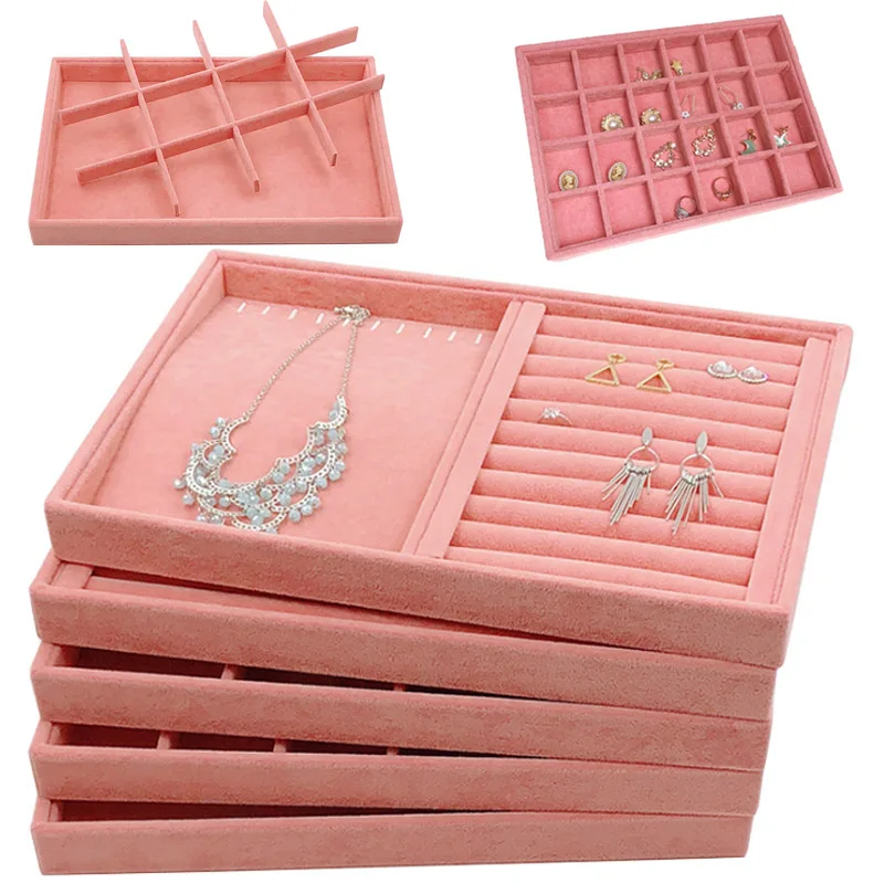 New Big Size Pink Ring Jewelry Display Organizer Case Tray Holder Necklace Earrings Storage Box Showcase Jewelry Stand Holder