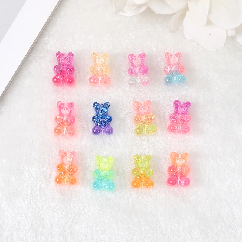 20Pcs 16*10mm  Gummy Bear Beads Charms Flatback Glitter Resin Crafts with Perforate Hole For Necklace Pendant Bracelets Diy